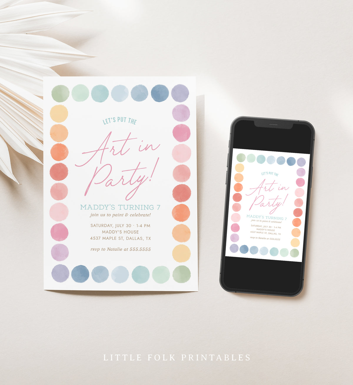 Editable Art Birthday Party Invitation Template