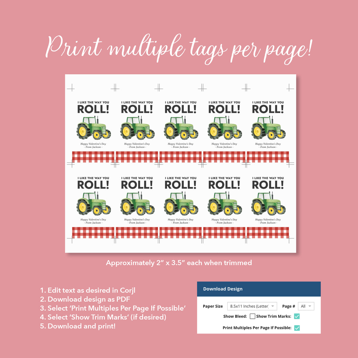 Tractor Valentine's Tag Template