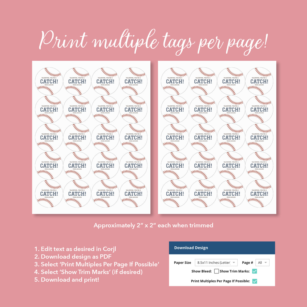 Baseball Valentine's Tag Template