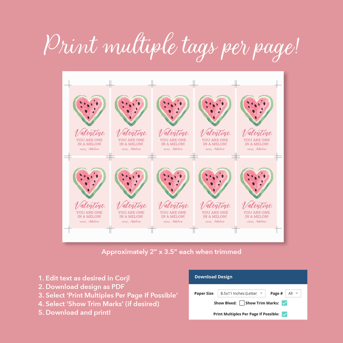 Watermelon Valentine's Tag Template