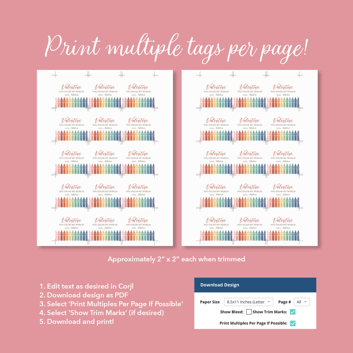 Crayon Valentine's Tag Template