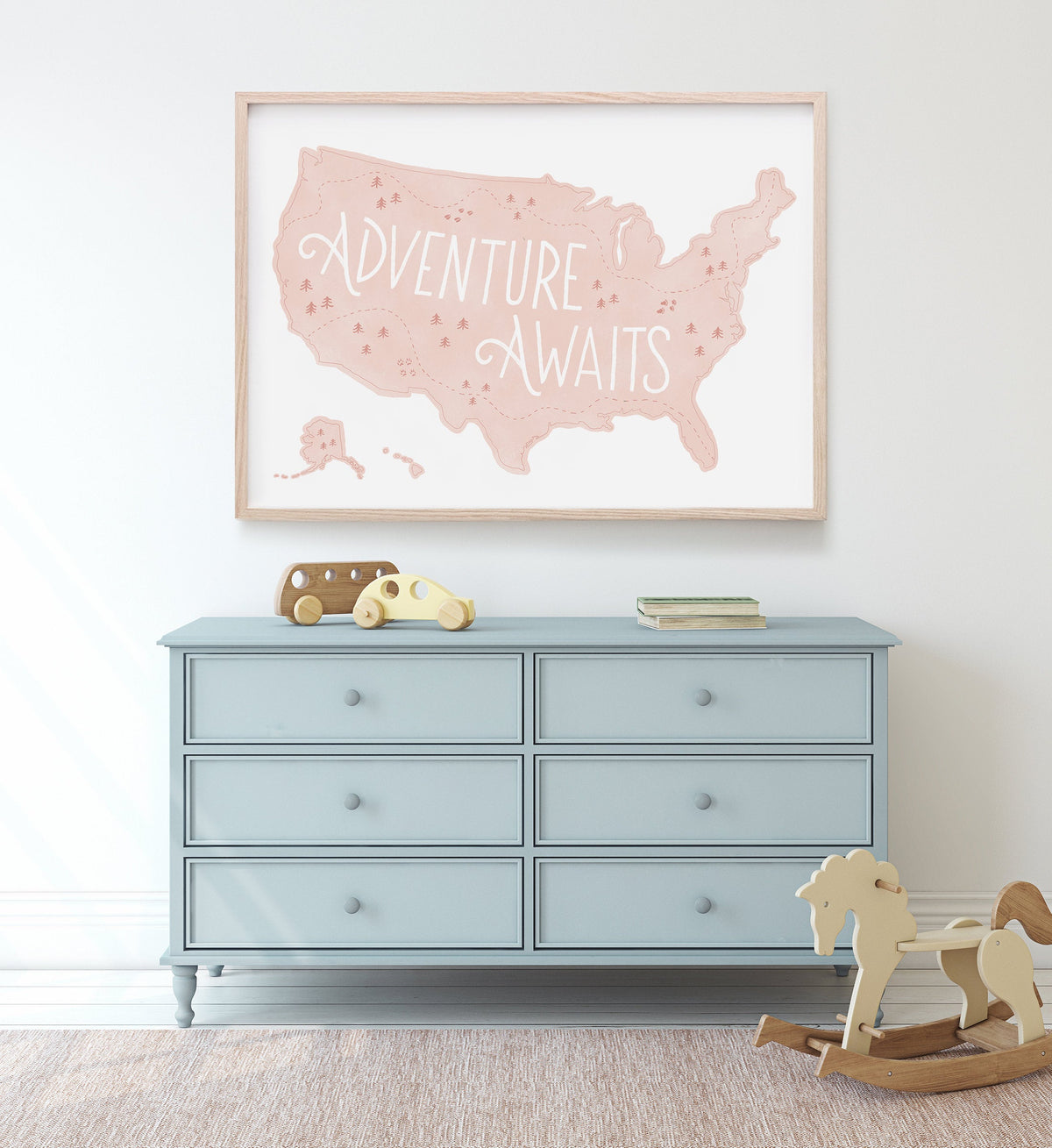 Adventure Awaits Map Print - Pink