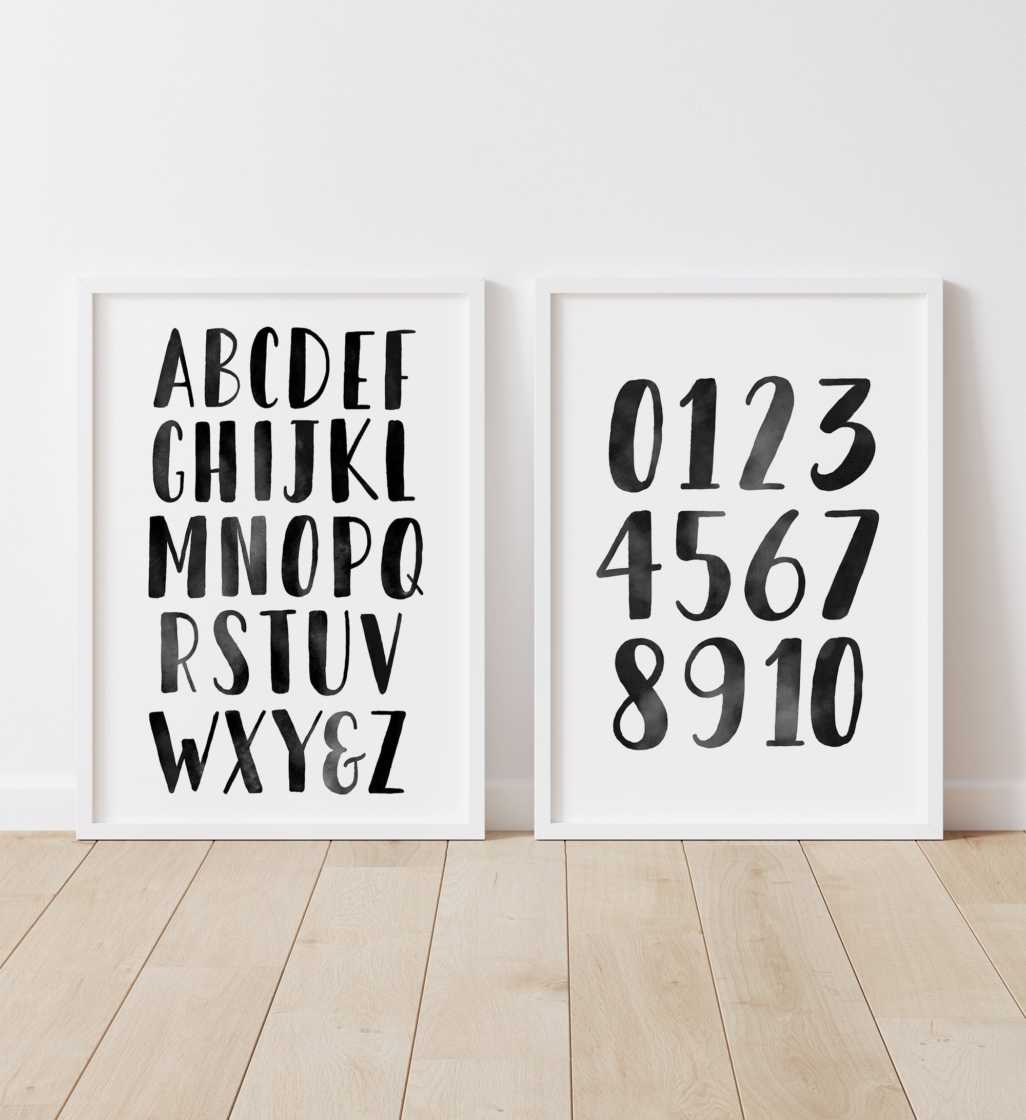 Alphabet and Numbers Set of 2 Prints - Black