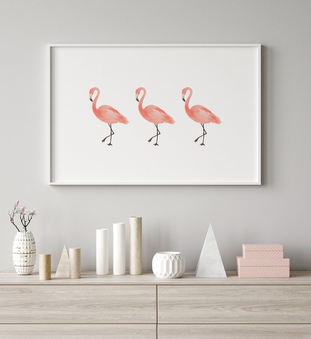 3 Flamingos Horizontal Print