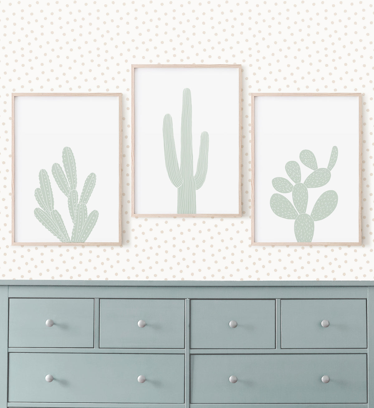 Minimal Cactus Set of 3 Prints - Mint
