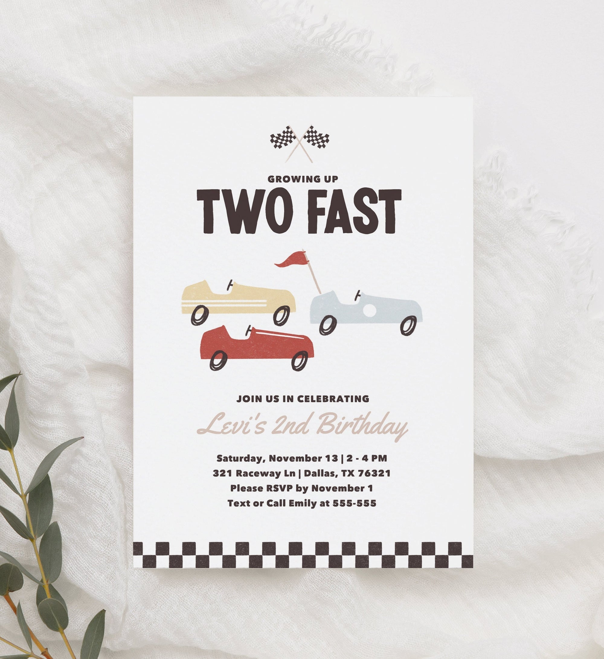 Two Fast Birthday Invitation, Race Car Birthday Party Invite, Boy Birthday Invitation, Printable Invitation, Editable Template