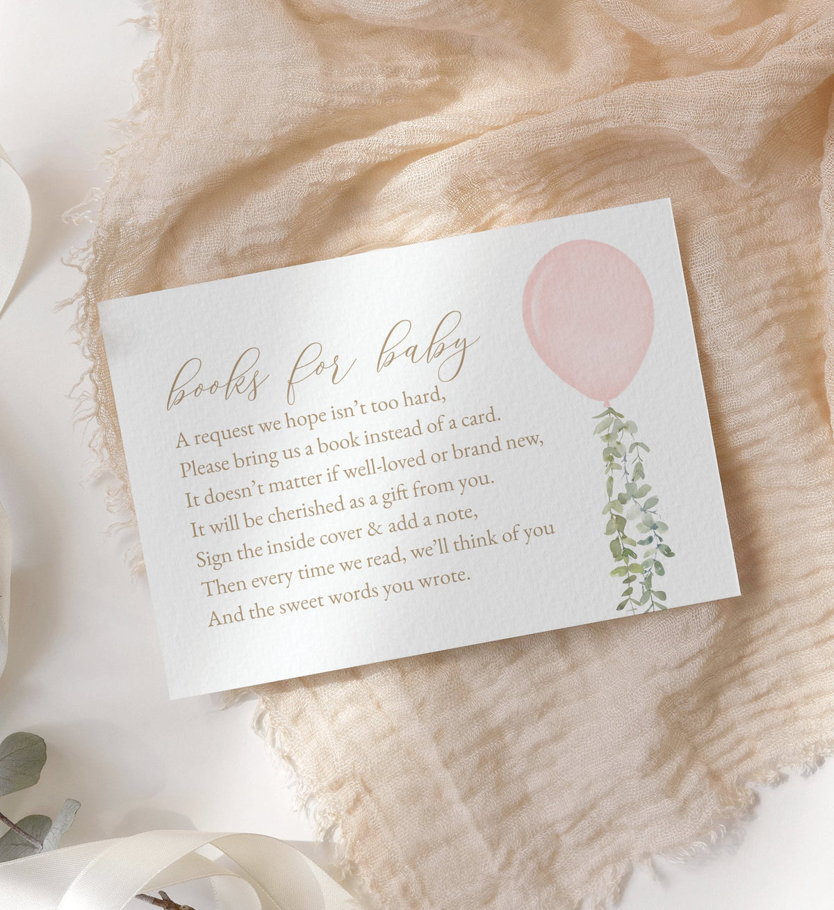 Pink Balloon Books for Baby Card Template, Watercolor Balloon Baby Shower Book Request Insert, Printable Template, DIGITAL DOWNLOAD
