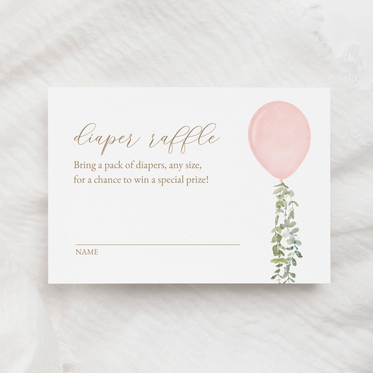 Pink Balloon Diaper Raffle Ticket Template, Watercolor Balloon Baby Shower Diaper Raffle Card Insert, Printable Template, DIGITAL DOWNLOAD