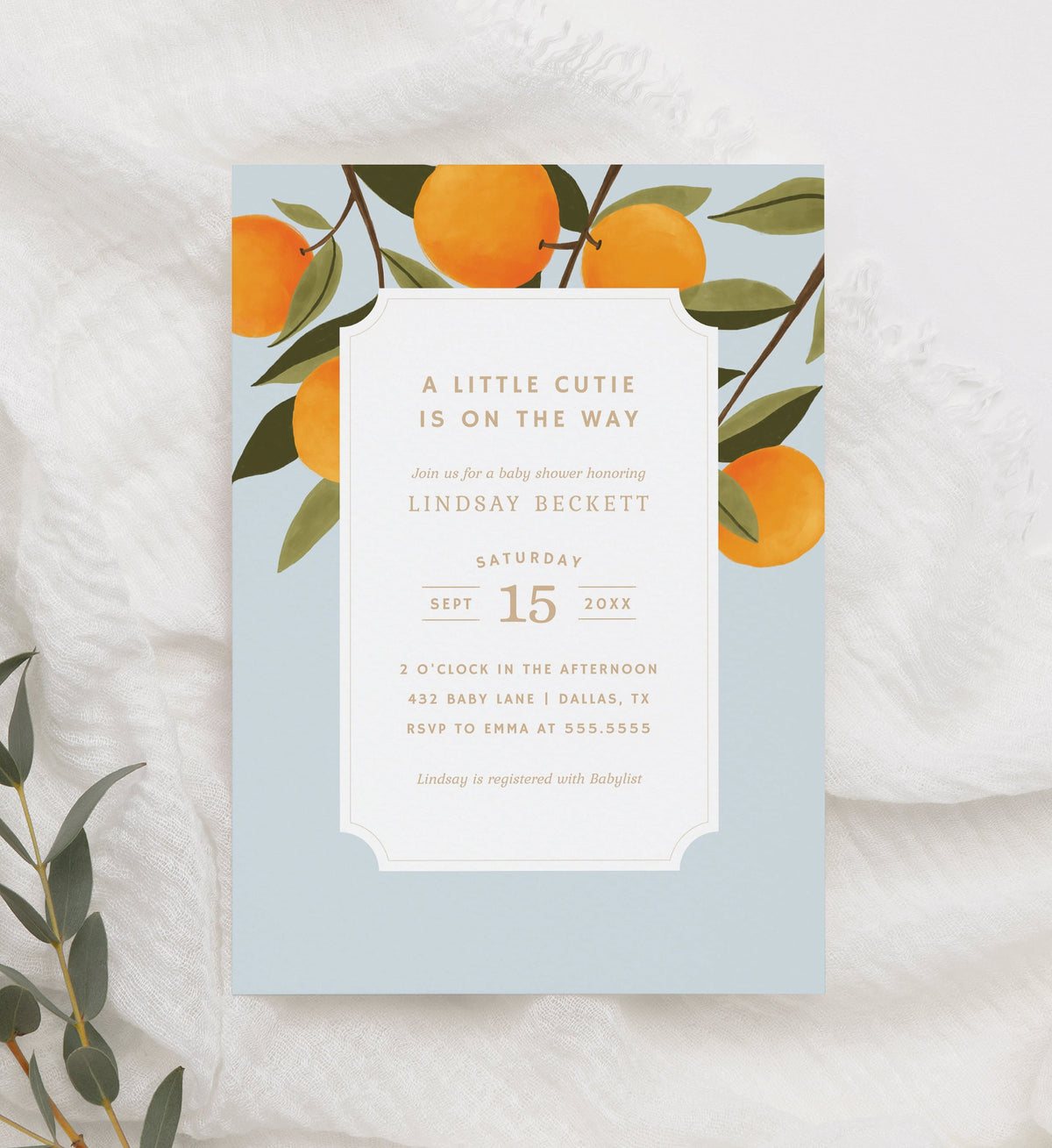A Little Cutie is on the Way Baby Shower Invitation, Citrus Baby Shower Invite, Printable Invitation Template, DIGITAL DOWNLOAD