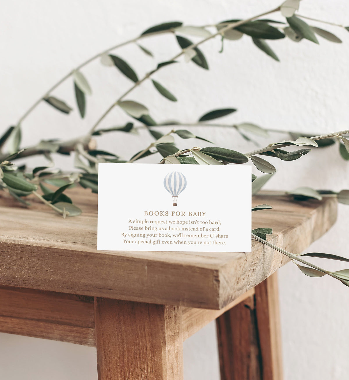 Blue Hot Air Balloon Books for Baby Card Template, Hot Air Balloon Baby Shower, Book Request Insert, Printable Template, DIGITAL DOWNLOAD