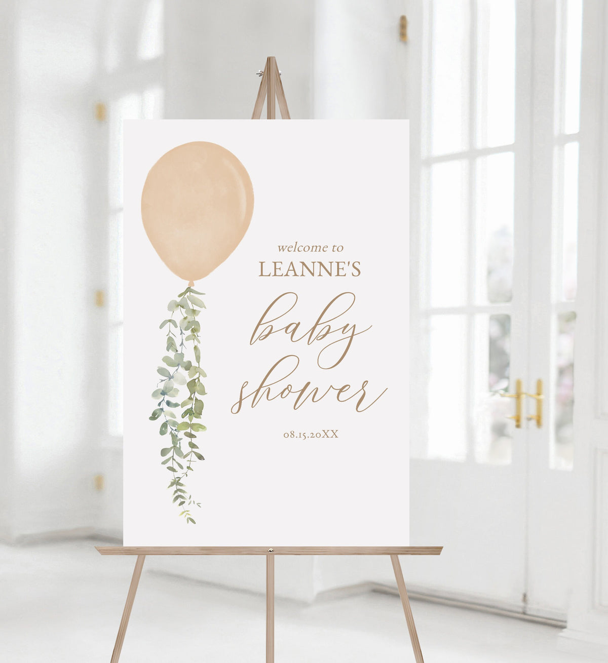 Gold Balloon Baby Shower Welcome Sign, Baby Shower Welcome Sign, Watercolor Balloon, Printable Welcome Sign Template, DIGITAL DOWNLOAD
