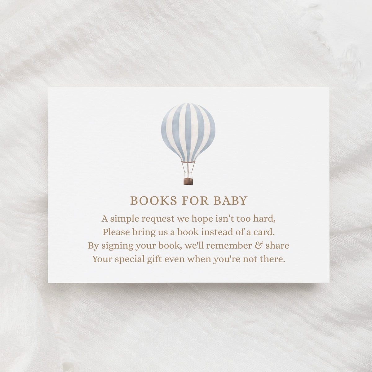 Blue Hot Air Balloon Books for Baby Card Template, Hot Air Balloon Baby Shower, Book Request Insert, Printable Template, DIGITAL DOWNLOAD