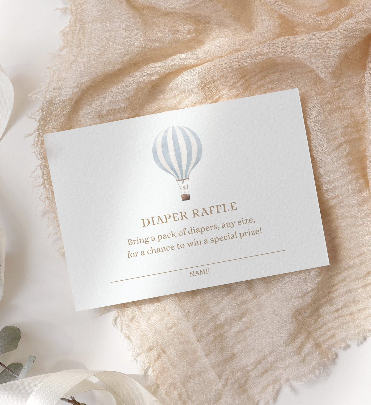 Blue Hot Air Balloon Diaper Raffle Ticket Template, Hot Air Balloon Baby Shower, Diaper Raffle Card, Printable Template, DIGITAL DOWNLOAD