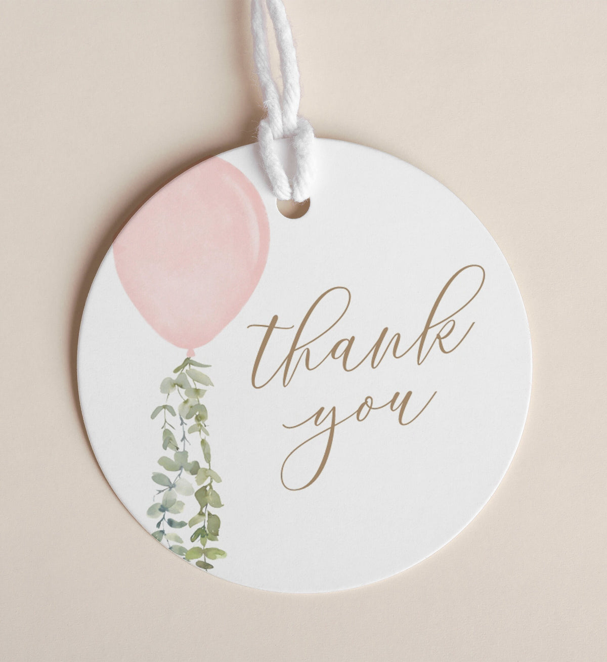 Editable Pink Balloon Favor Tag Template, Printable Watercolor Balloon Baby Shower Gift Tag, DIGITAL DOWNLOAD