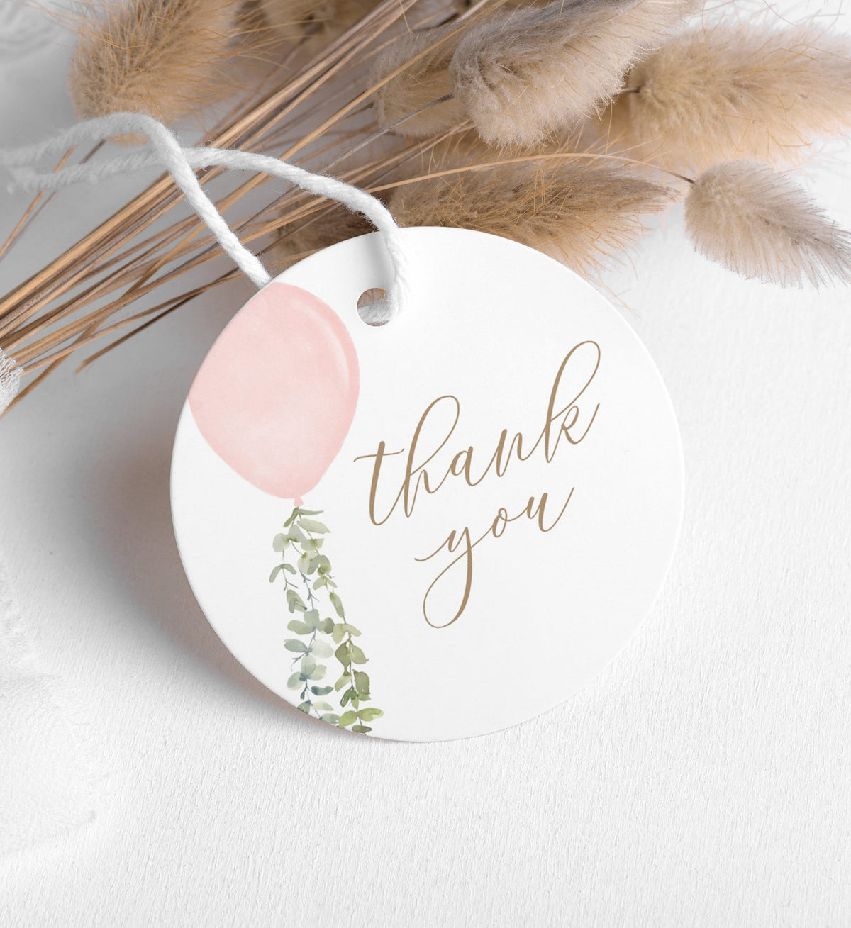 Editable Pink Balloon Favor Tag Template, Printable Watercolor Balloon Baby Shower Gift Tag, DIGITAL DOWNLOAD