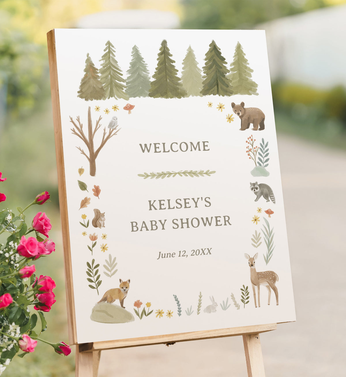 Editable Woodland Baby Shower Welcome Sign, Printable Woodland Animals Welcome Sign Template, DIGITAL DOWNLOAD