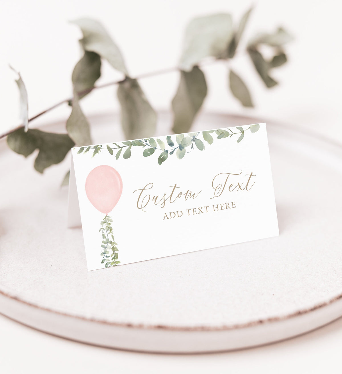Editable Pink Balloon Baby Shower Place Card Template, Printable Watercolor Balloon Baby Shower Tent Card, DIGITAL DOWNLOAD