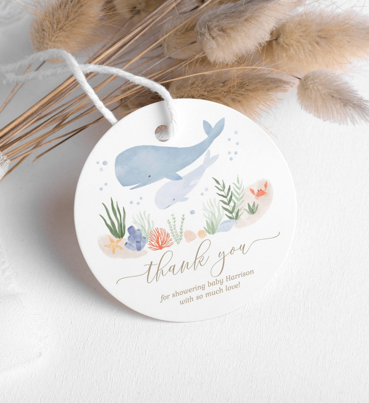 Editable Under the Sea Baby Shower Favor Tag Template, Printable Watercolor Ocean Baby Shower Gift Tag, DIGITAL DOWNLOAD