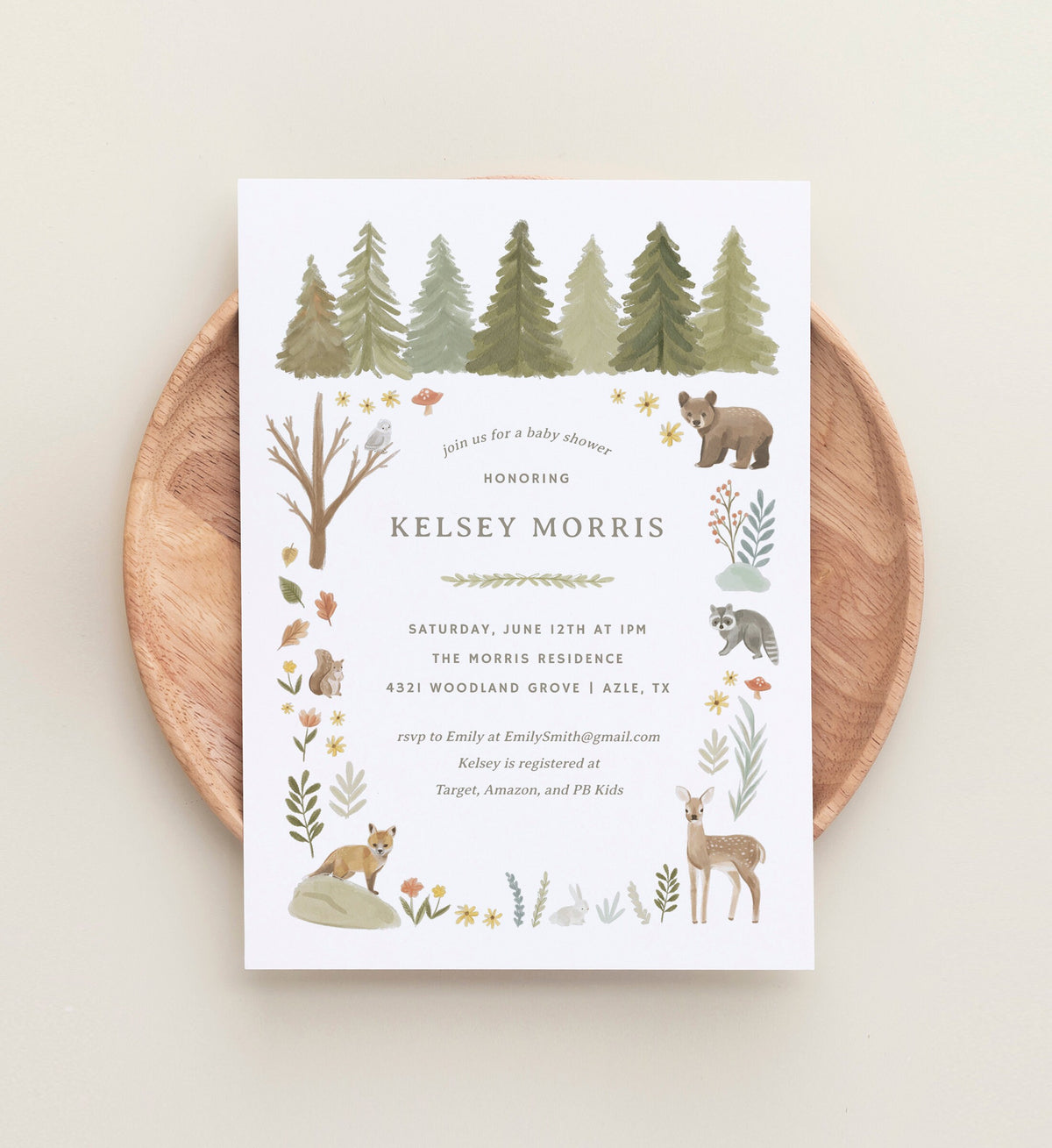 Woodland Baby Shower Invitation, Woodland Animals Baby Shower Invite, Printable Invitation Template, DIGITAL DOWNLOAD