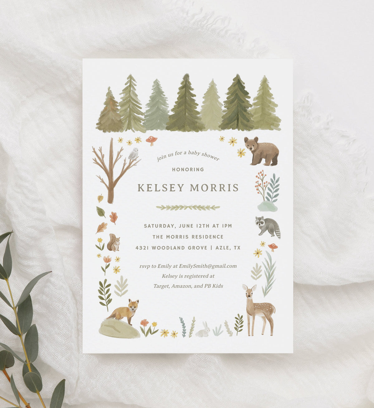 Woodland Baby Shower Invitation, Woodland Animals Baby Shower Invite, Printable Invitation Template, DIGITAL DOWNLOAD