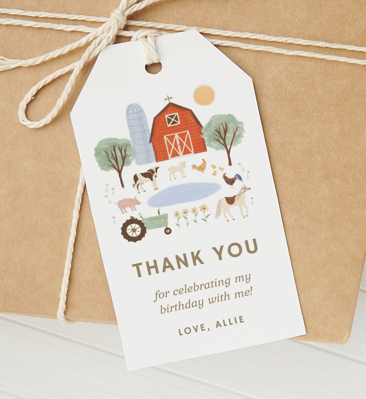 Editable Farm Birthday Party Favor Tag Template