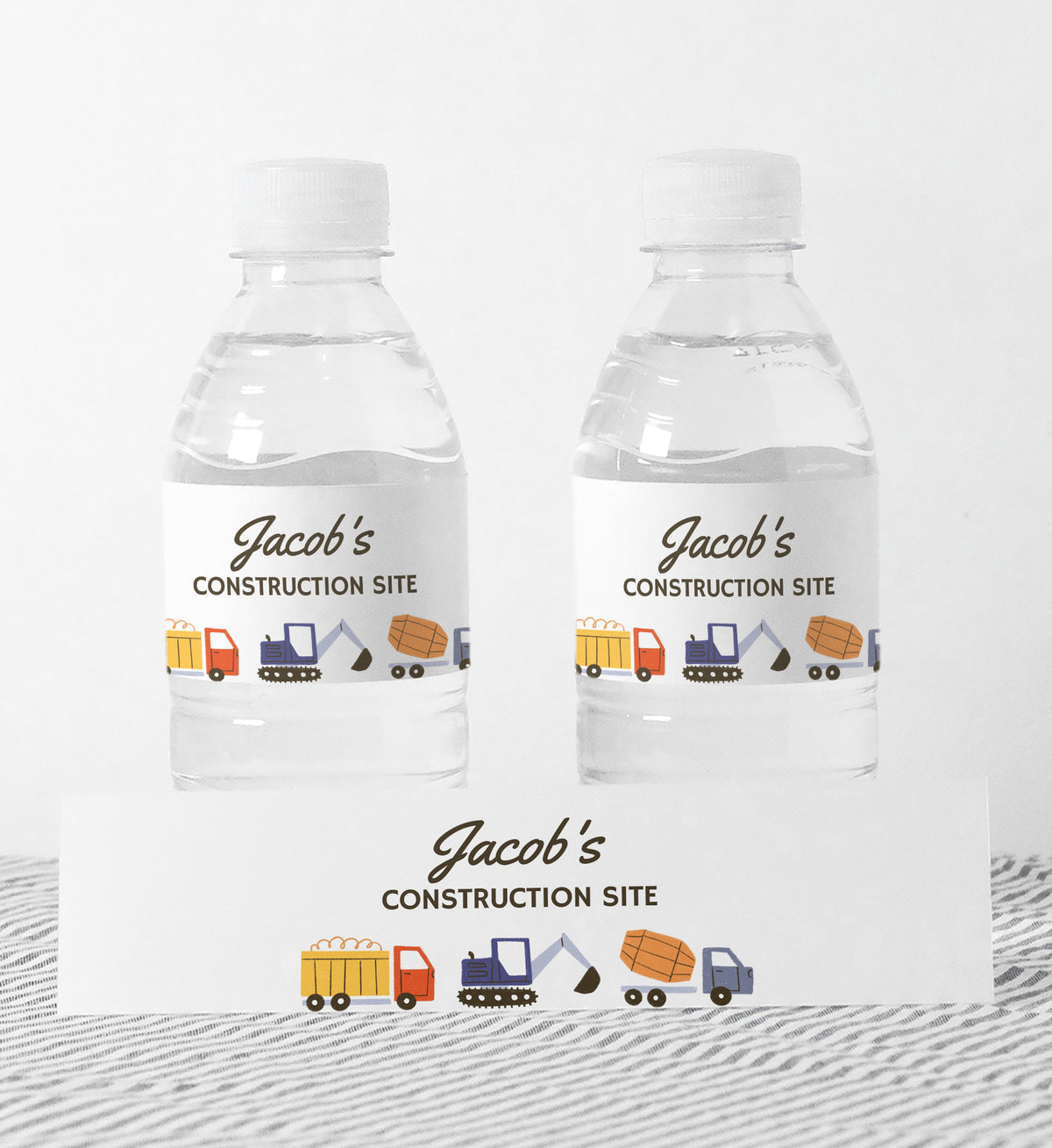 Editable Construction Birthday Party Water Bottle Wrap Template