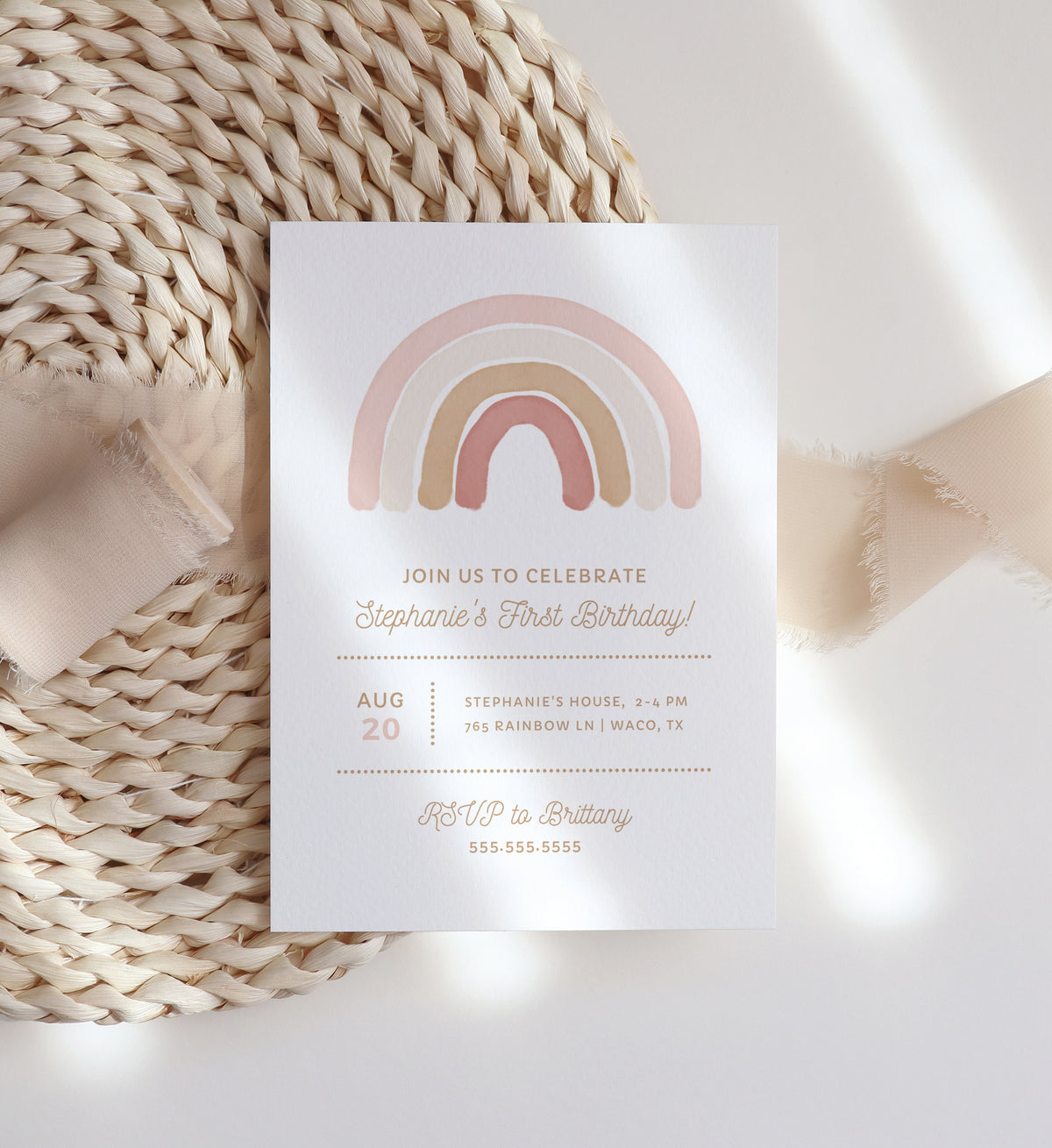 Editable Pink Rainbow Birthday Party Invitation Template