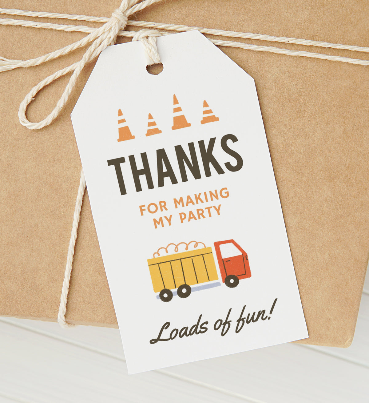 Editable Construction Birthday Party Favor Tag Template