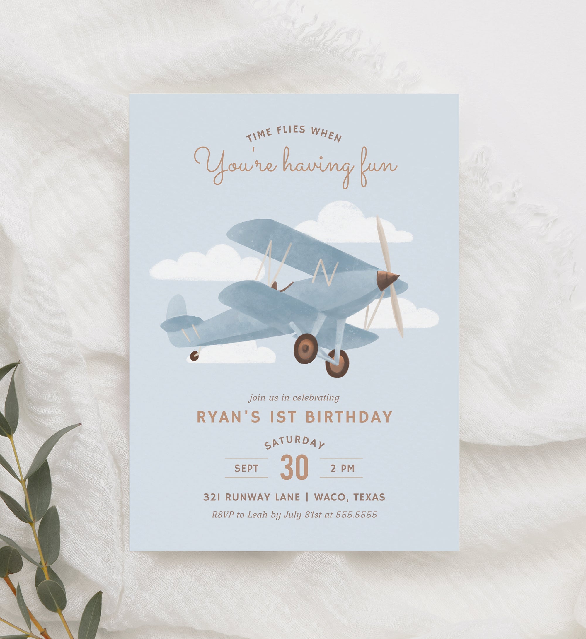 Editable Airplane Birthday Party Invitation Template