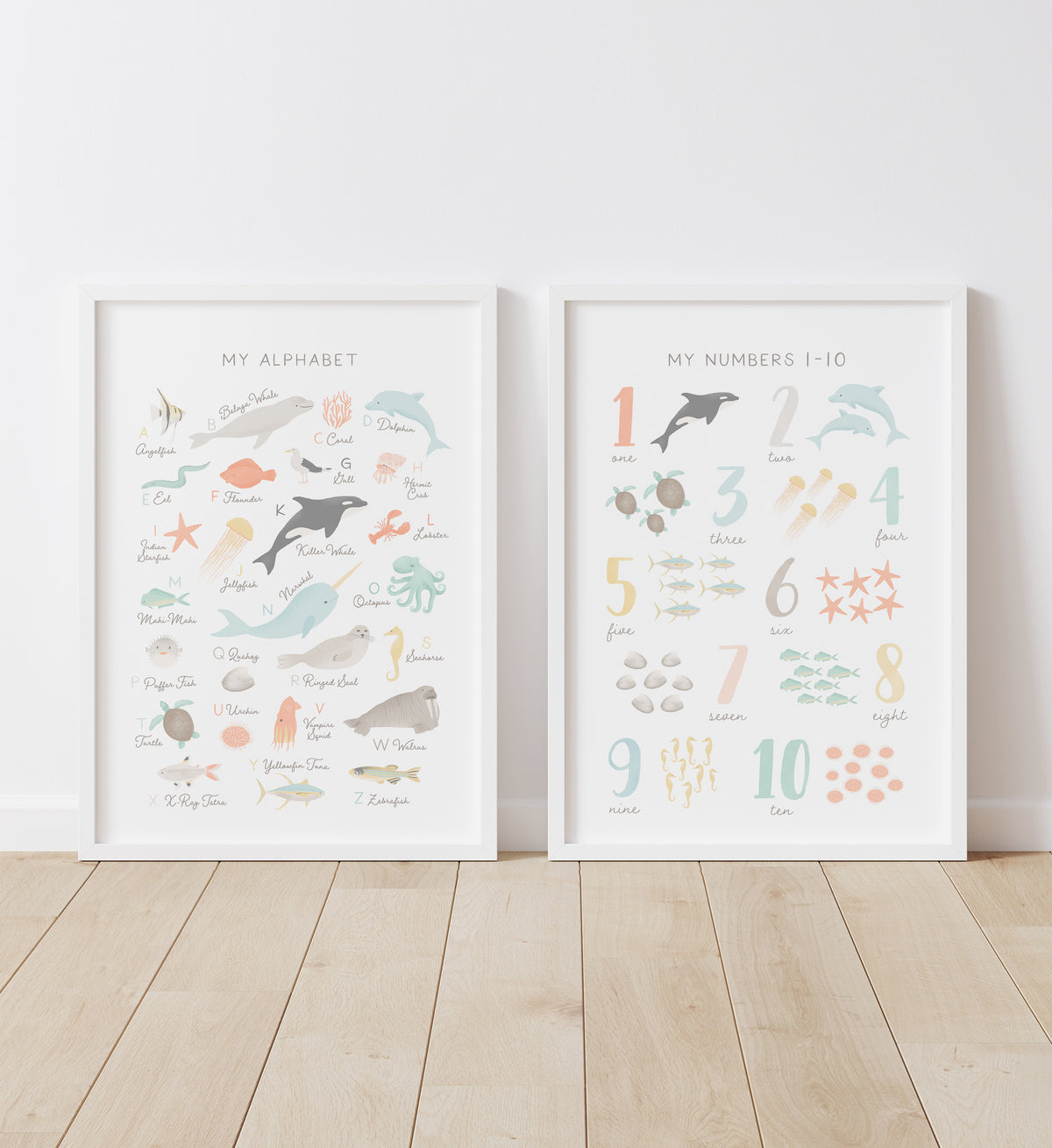 Beach Alphabet and Numbers Set of 2 Prints