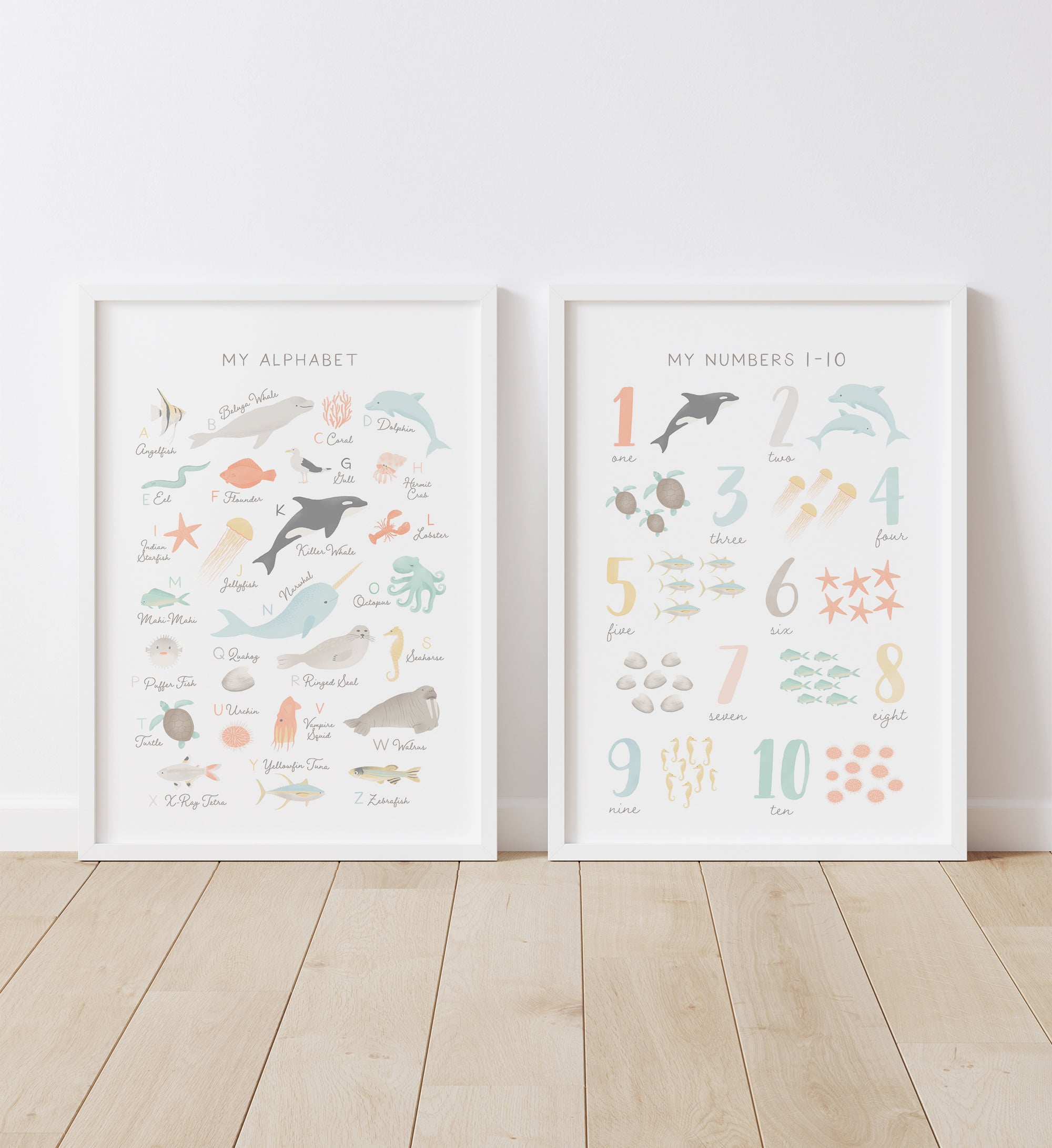 Beach Alphabet and Numbers Set of 2 Prints