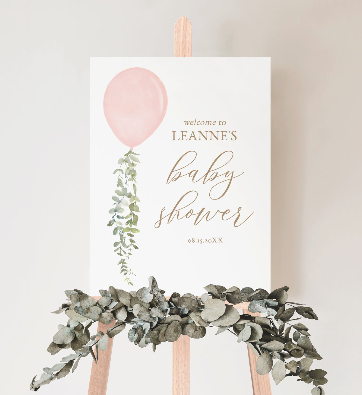 Editable Pink Balloon Baby Shower Welcome Sign Template