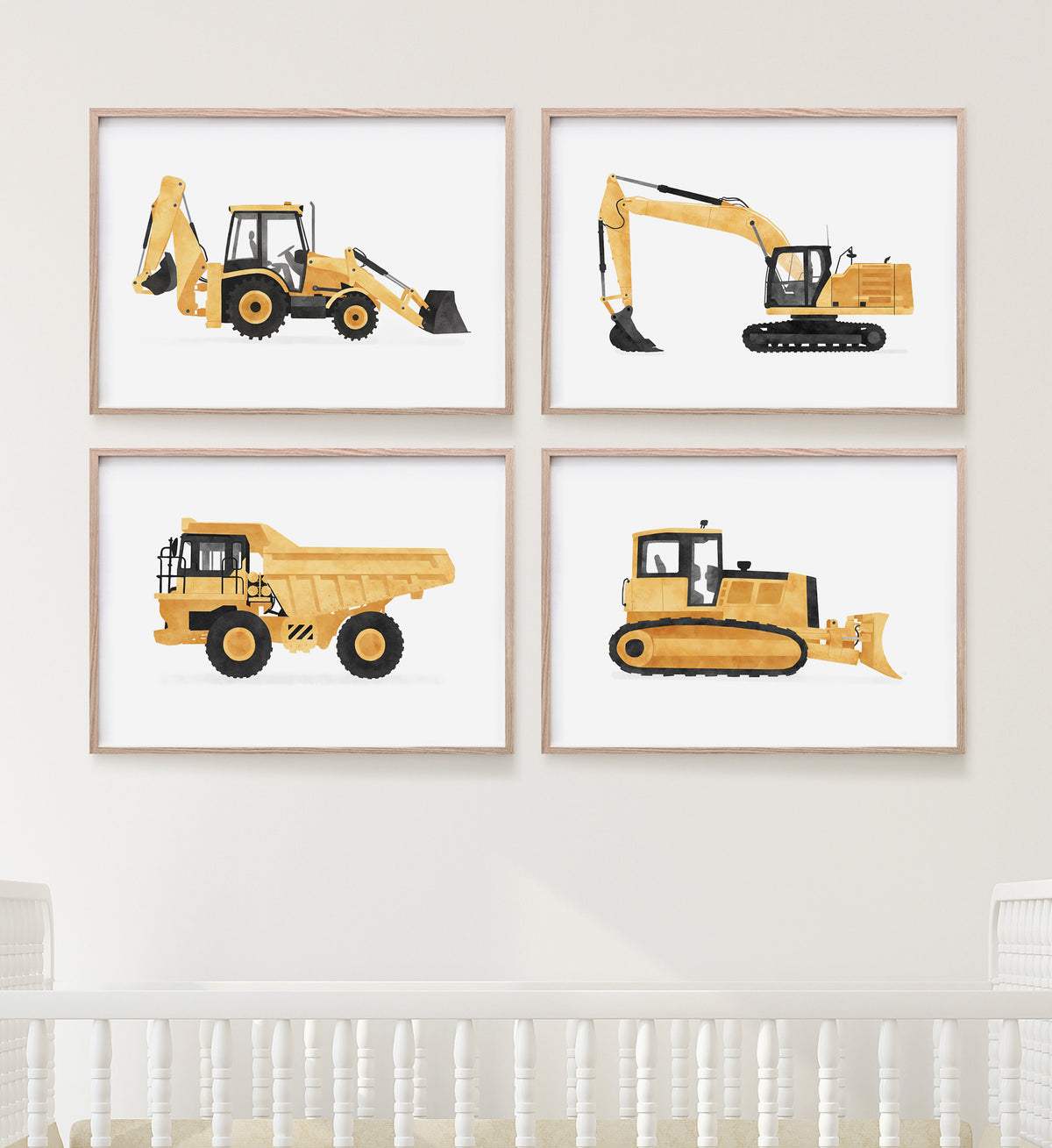 Construction Vehicles Set of 4 Horizontal Prints - Yellow