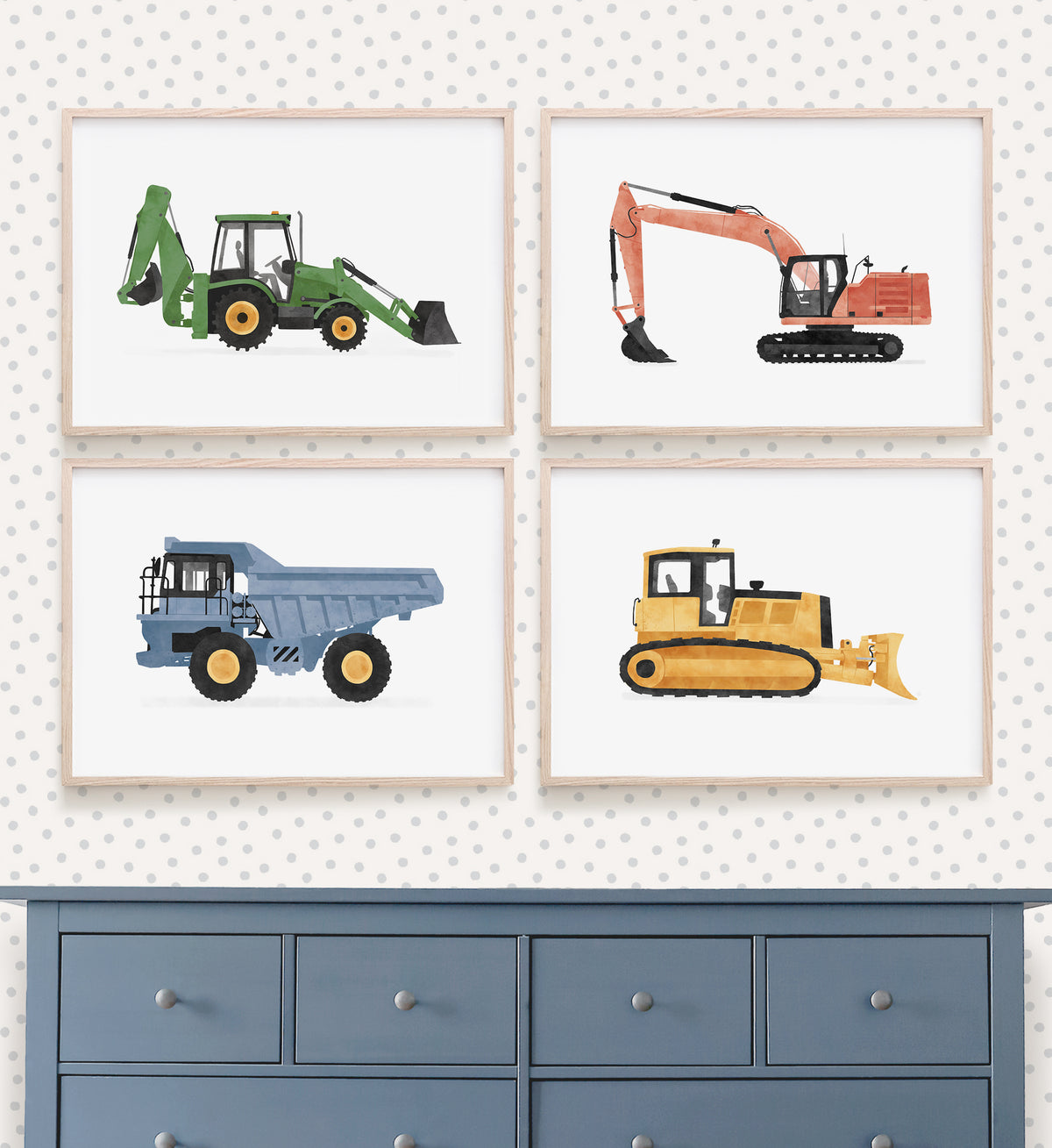Construction Vehicles Set of 4 Horizontal Prints - Colorful