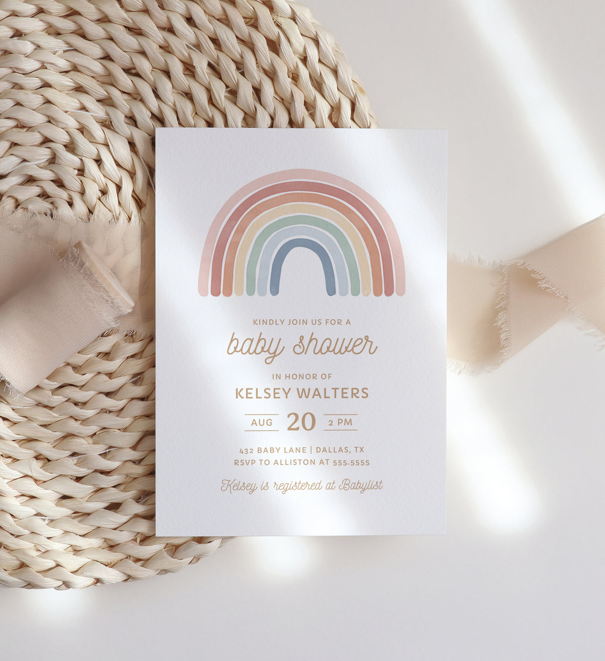 Editable Colorful Rainbow Baby Shower Invitation Template