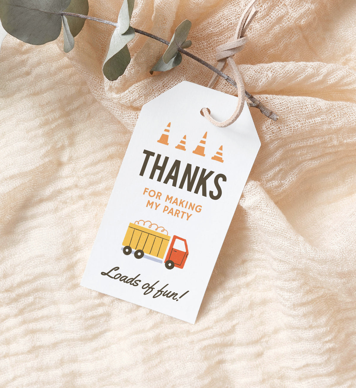 Editable Construction Birthday Party Favor Tag Template