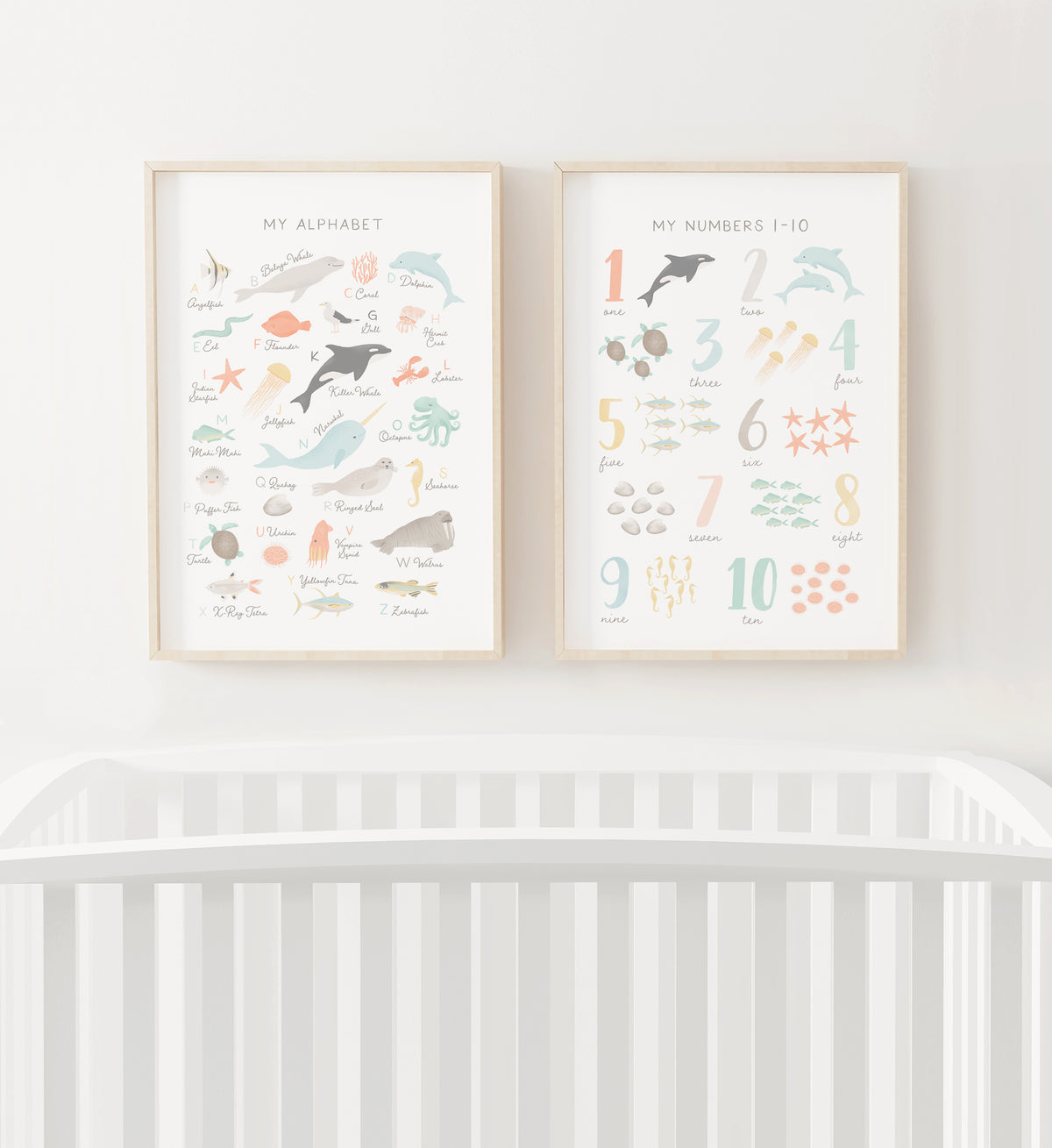 Beach Alphabet and Numbers Set of 2 Prints