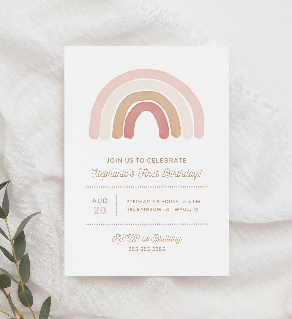 Editable Pink Rainbow Birthday Party Invitation Template