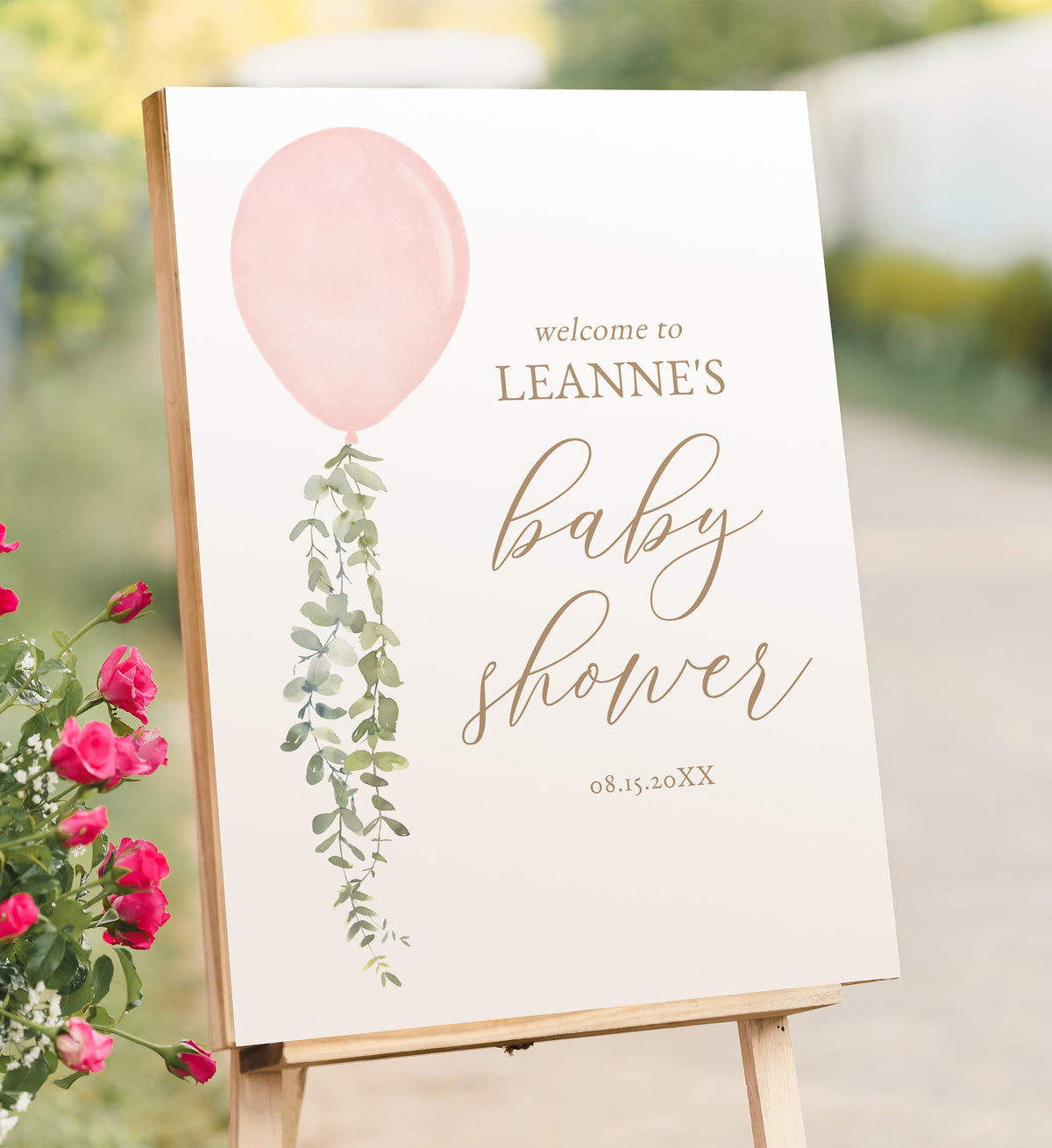 Editable Pink Balloon Baby Shower Welcome Sign Template