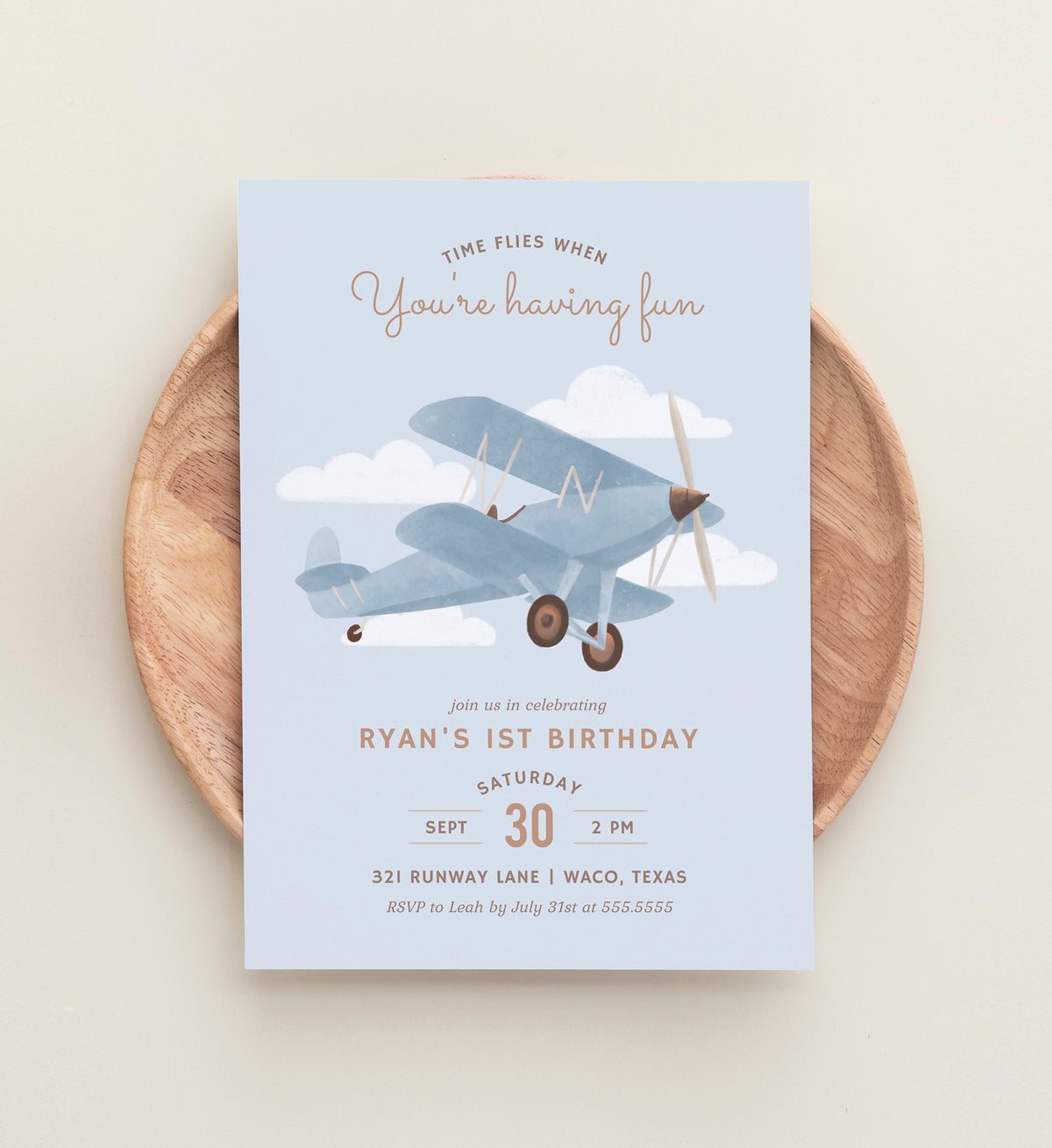 Editable Airplane Birthday Party Invitation Template
