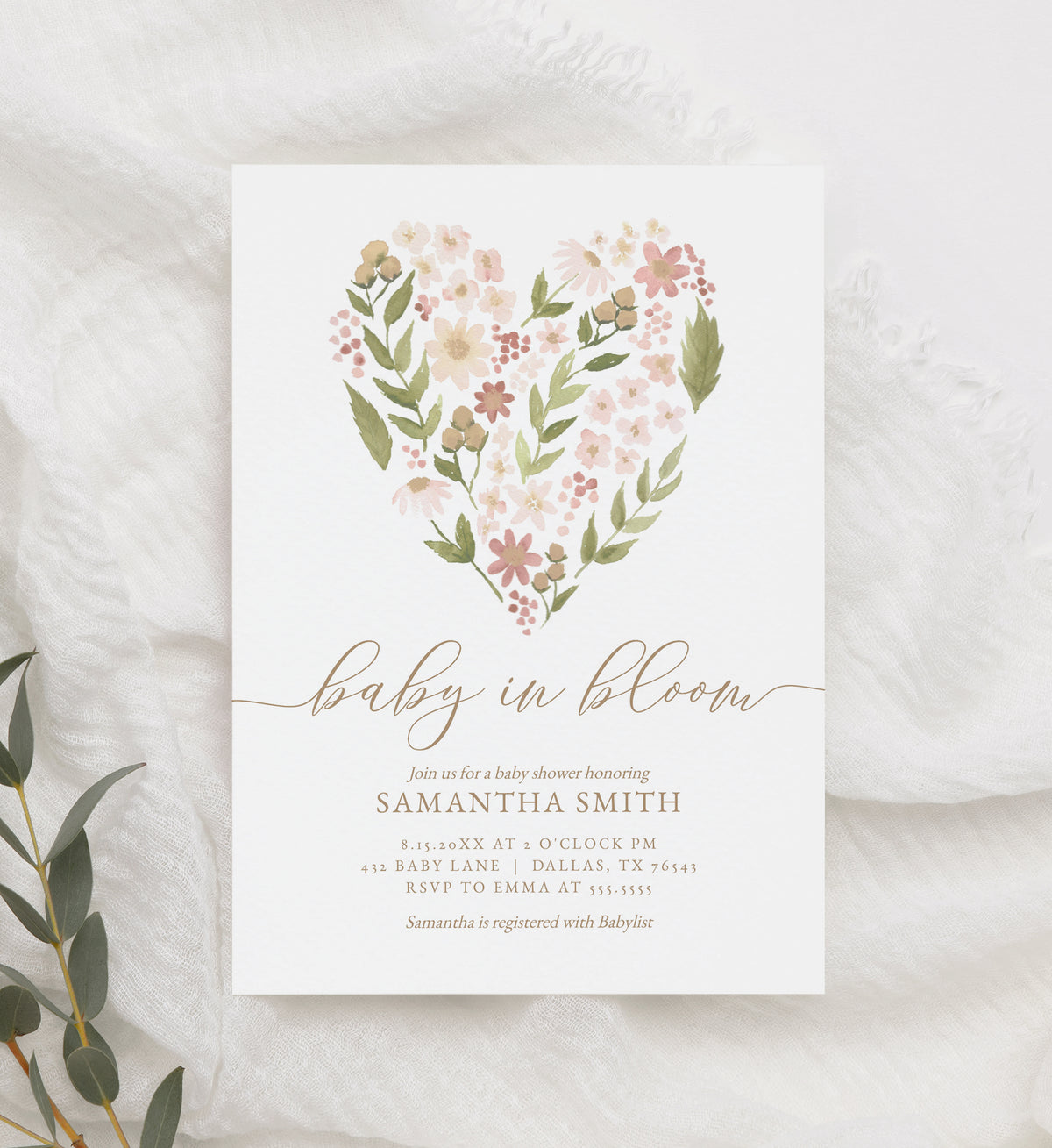 Editable Baby in Bloom Baby Shower Invitation Template
