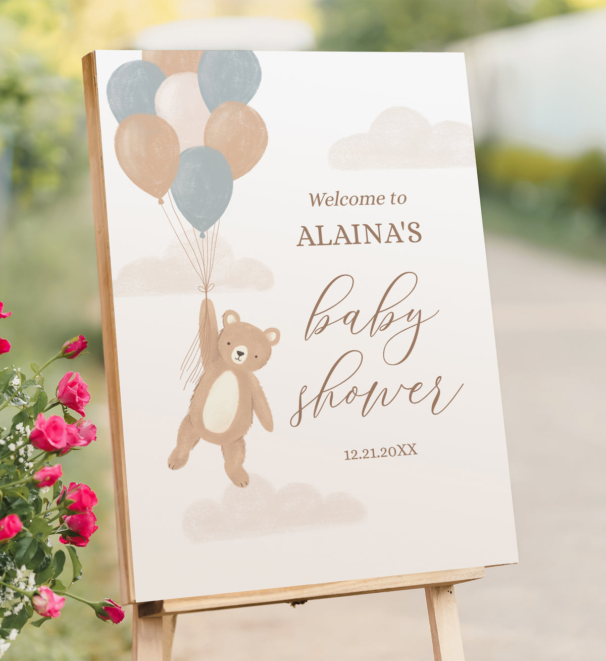 We Can Bearly Wait Boy Baby Shower Welcome Sign