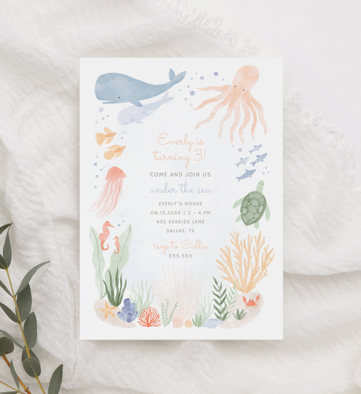 Editable Under the Sea Birthday Party Invitation Template