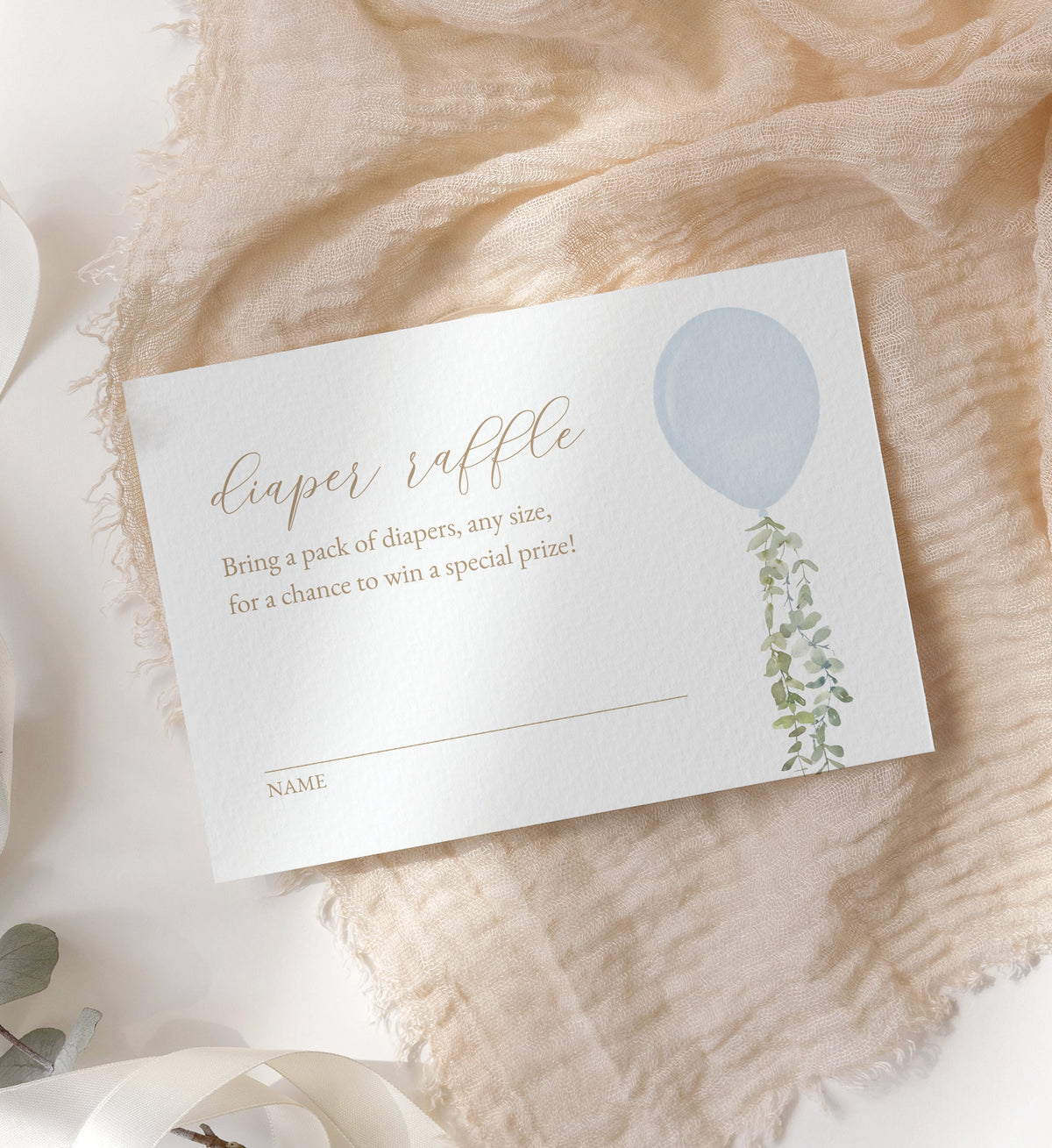 Editable Blue Balloon Diaper Raffle Ticket