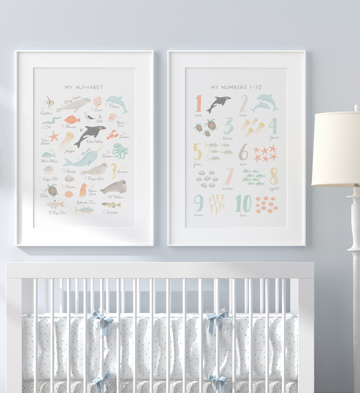 Beach Alphabet and Numbers Set of 2 Prints