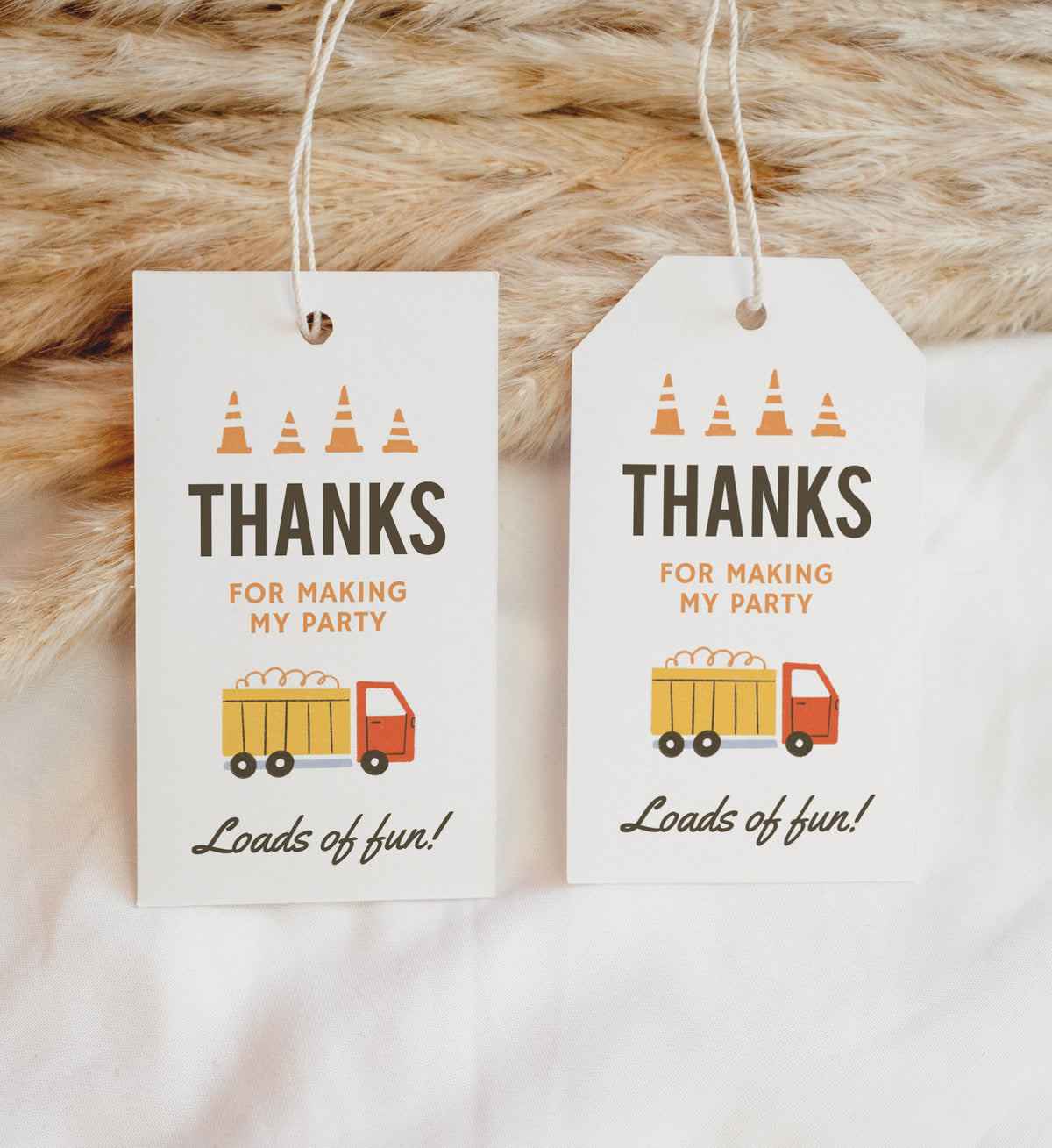Editable Construction Birthday Party Favor Tag Template
