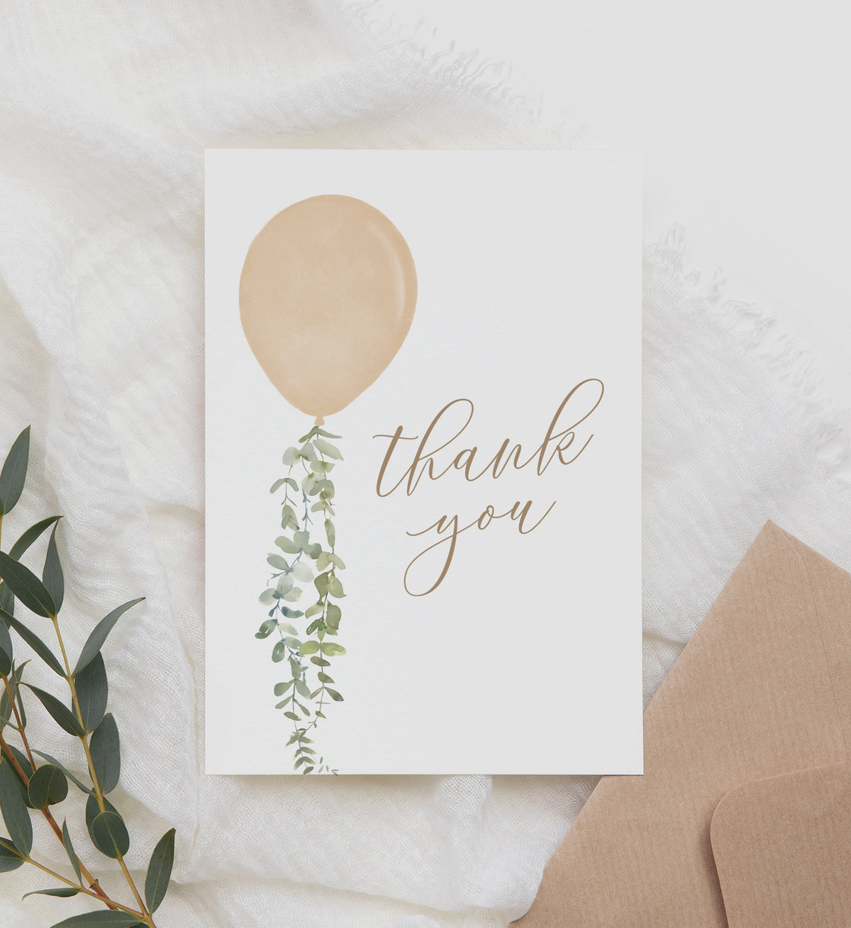 Editable Gold Balloon Baby Shower Folded Thank You Card Template