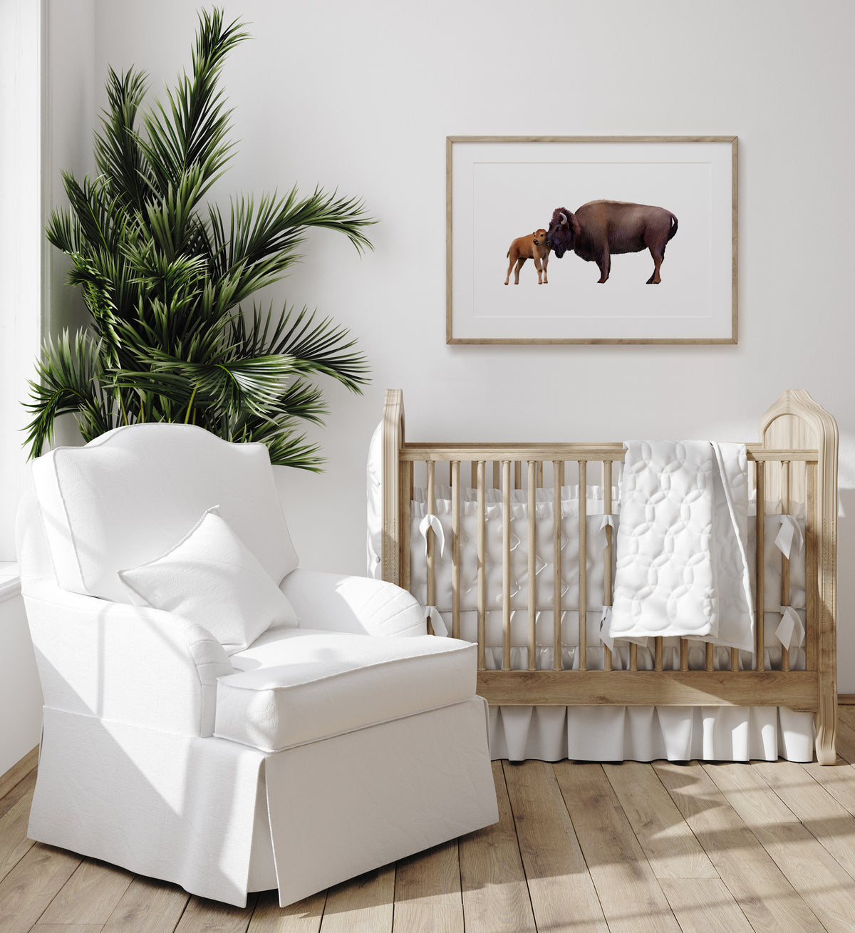 Baby and Mama Bison Print