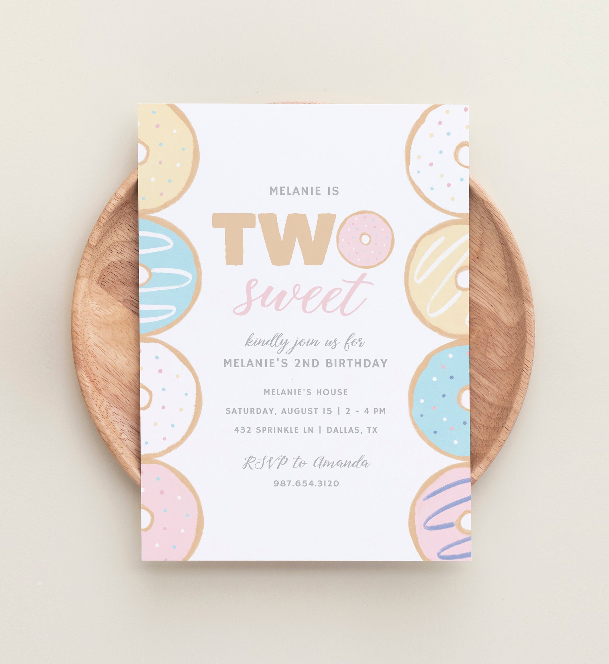 Editable Two Sweet Donut Birthday Party Invitation Template