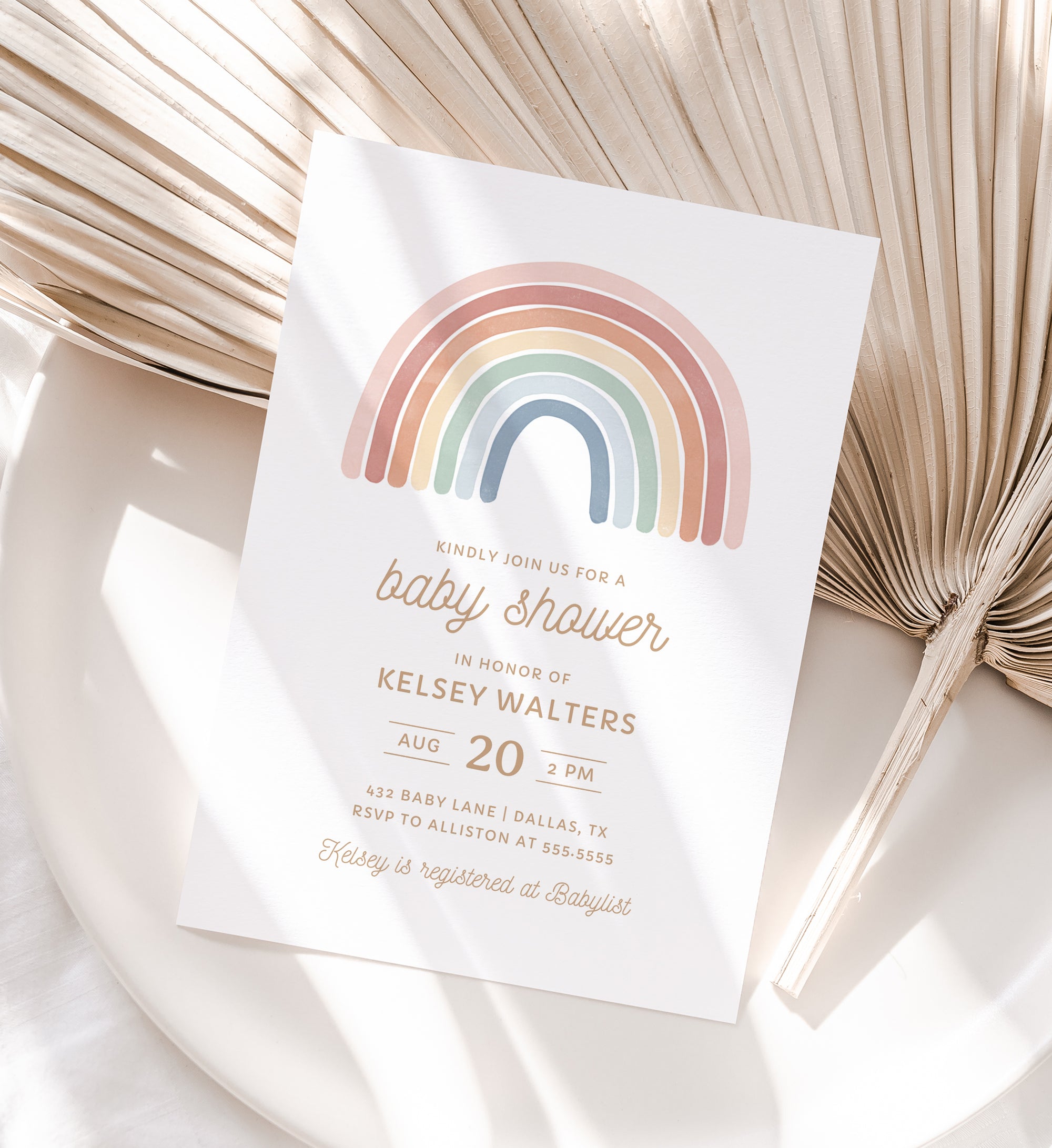 Editable Colorful Rainbow Baby Shower Invitation Template